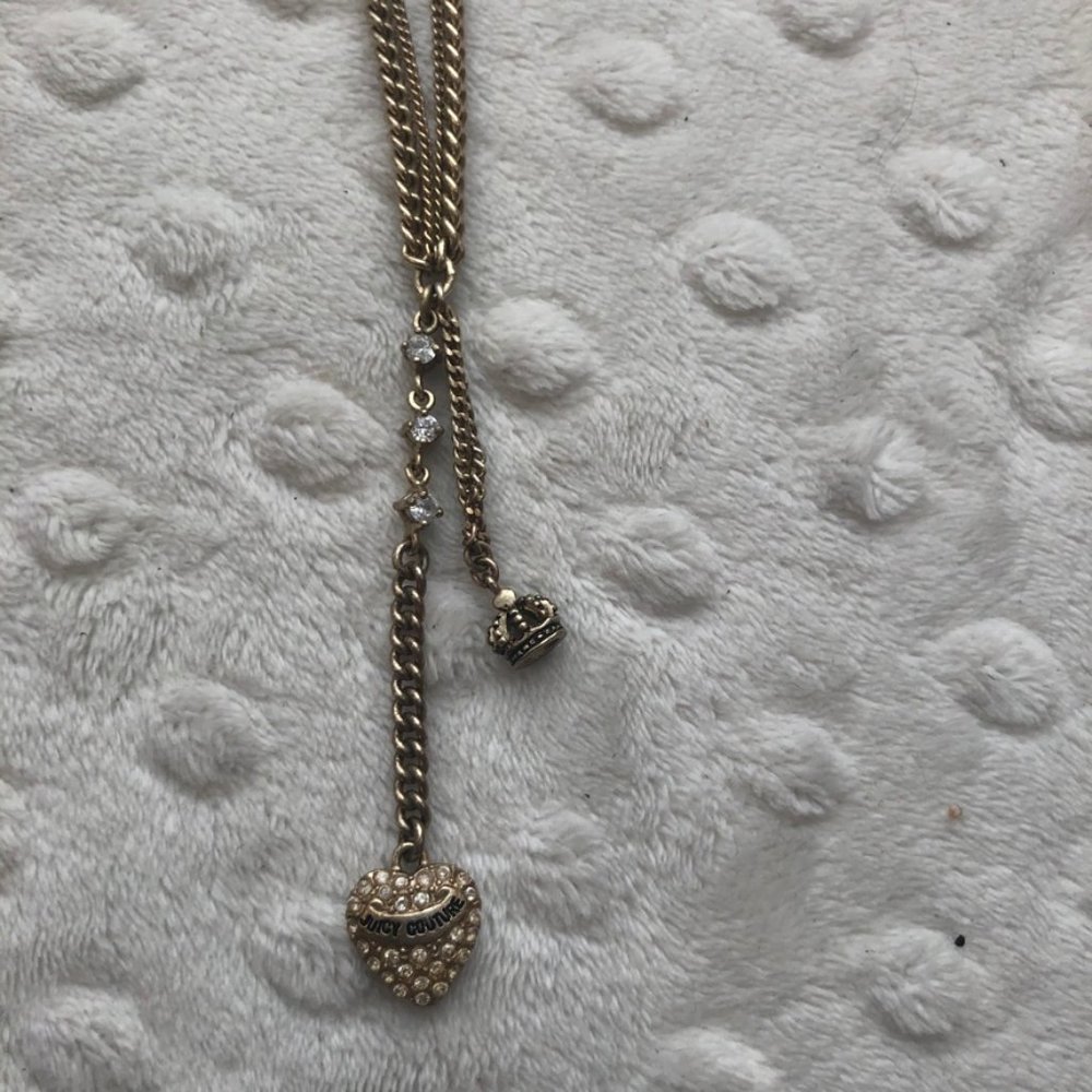 Juicy Couture Gold Rhinstone Crown Heart Necklace